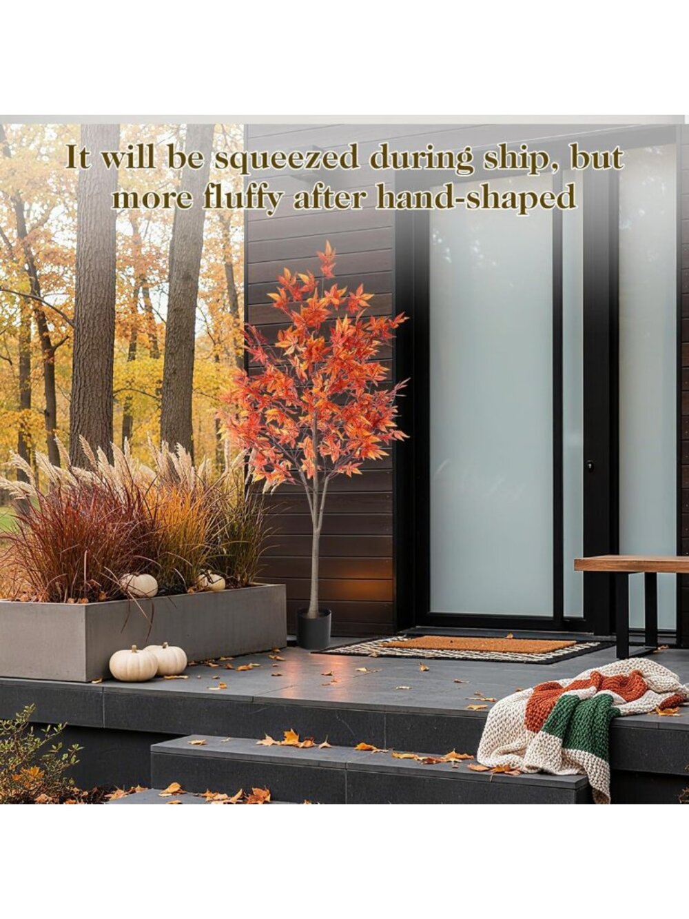 5Ft Autumn Artificial Maple Tree Decor - Fall Home Decoration, Seasonal Accent - Picture 4 of 7